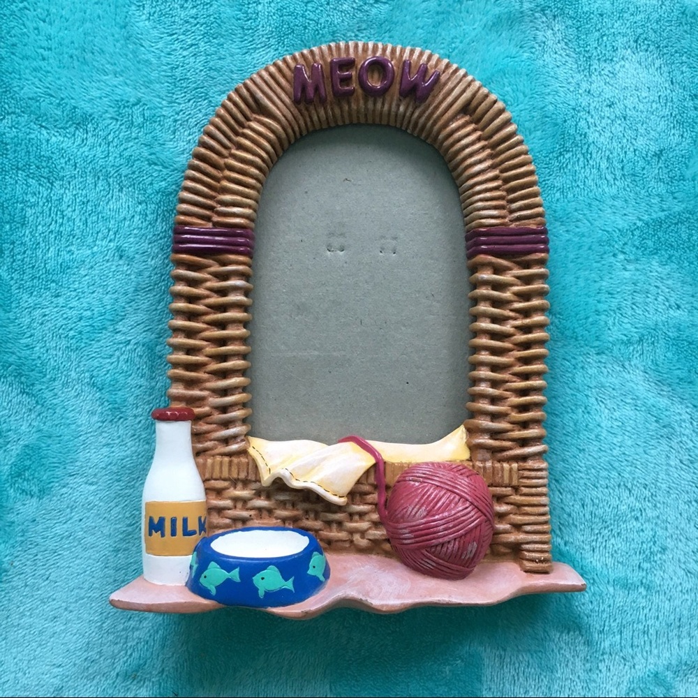90s Vintage "Meow" Cat Lover Ceramic Picture Frame